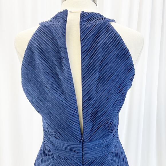 Eliza J Womens 12 Halter Neck Sheath Dress Navy Blue Metallic Stripe Cutout - Picture 8 of 12